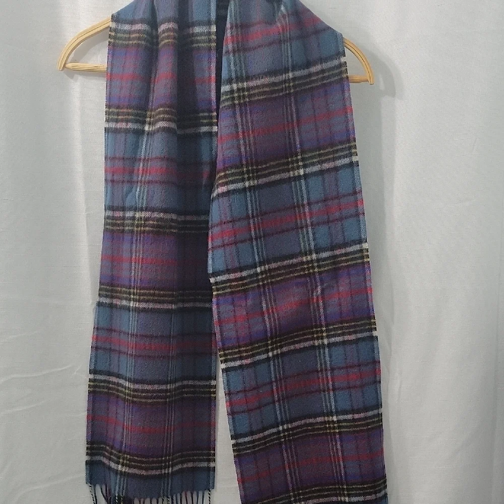 The House Of Balmoral Scotland 100% Lambswool Blue Tartan Unisex  Scarf  66x10